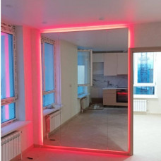 Большое зеркало с задней RGB эмбилайт подсветкой в металлической раме Рэйнбоу